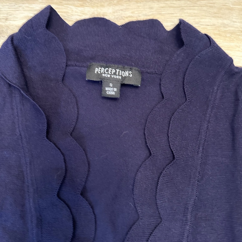 Perceptions Scalloped Navy Blue Cardigan